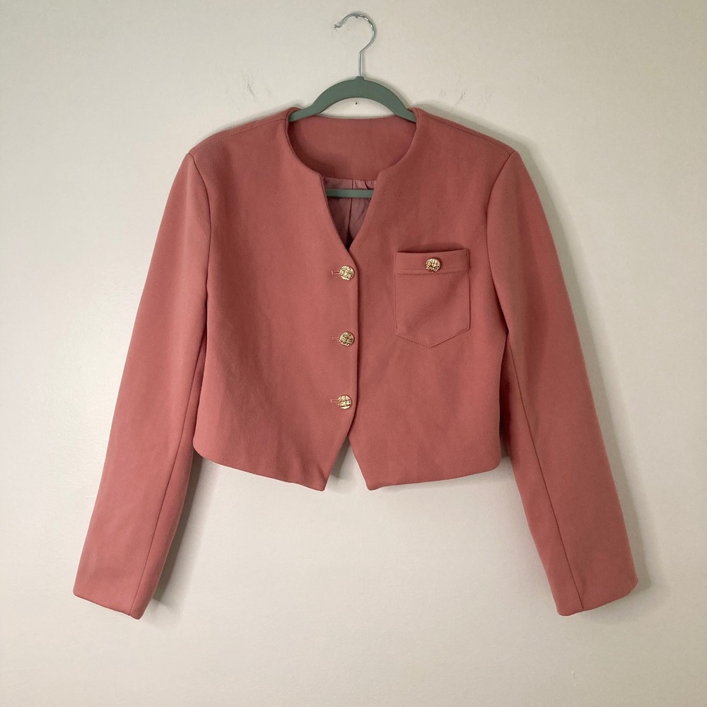 Barbiecore Dusty Rose 2-Piece Pant Set Cropped Blazer & Wide Leg Sweat Pants XXL - Picture 2 of 11